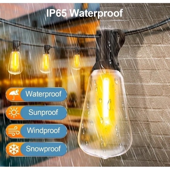 100Ft 37 Bulb Outside Waterproof Light with Remote Dimmable ST38 Shatterproof - Picture 4 of 6